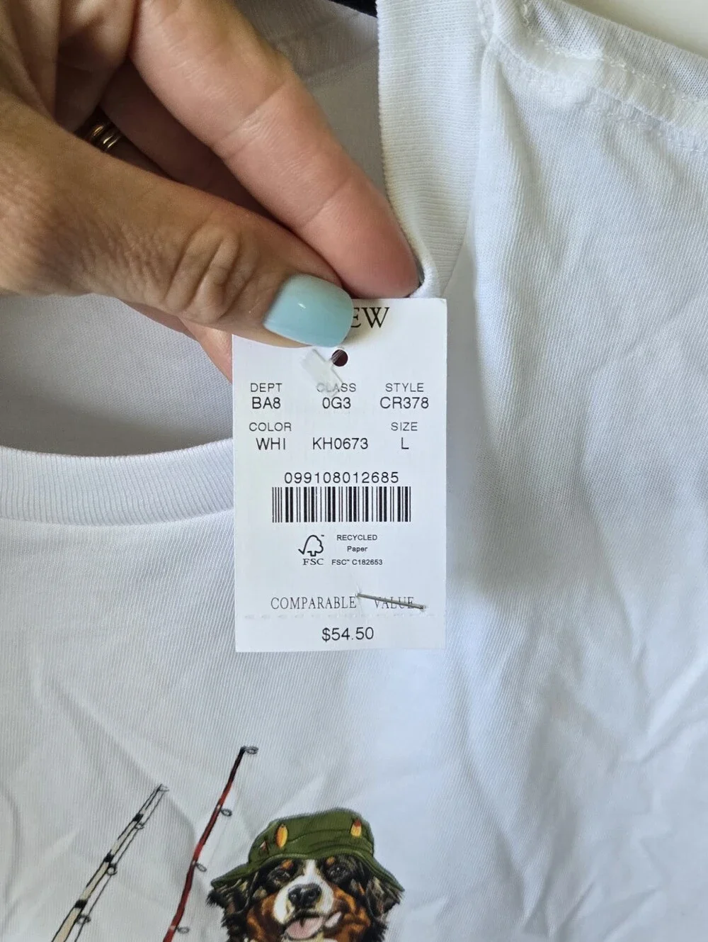 J. Crew White Tee with Fishing Dogs Graphic